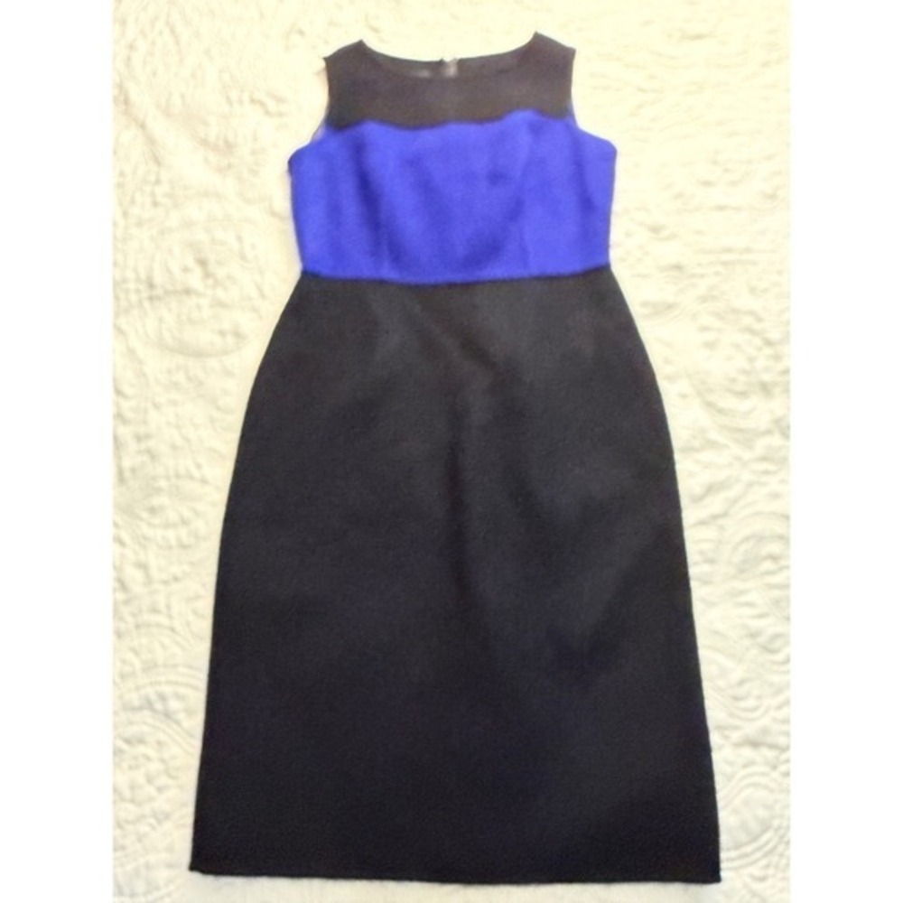 Talbots Sheath Dress 2 Blue Black‎ Wool Blend Colorblock Office Siren Minimalist